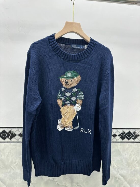 Polo Ralph Lauren Sweaters - Polo Ralph Lauren RLX Golf Polo Bear Crewneck Knit Sweater Navy Blue